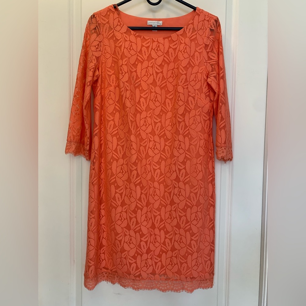 London times coral lace shift dress, size 8
